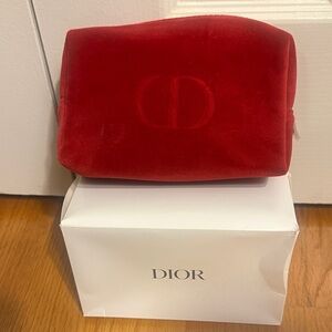 Dior Red Velvet Logo Cosmetic Pouch